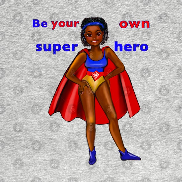 Be your own superhero - Black anime superhero girl with red cape ! beautiful  black girl with Afro hair, brown eyes, Cherry pink lips and dark brown skin. Hair love ! by Artonmytee